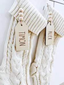 theHOMEmind Setof2 Christmas Stocking, Cream Xmas Stocking, White Christmas Fireplace Stocking, Ivory Holiday Stocking, Knitted Stocking, Mantel Xmas Decor