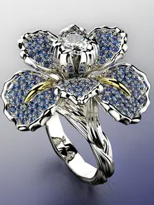 Exquisite Zircon Flower Ring for Women, Platinum Plated Vintage Fashion Jewelry, Elegant Asymmetrical Design, All Seasons Wear