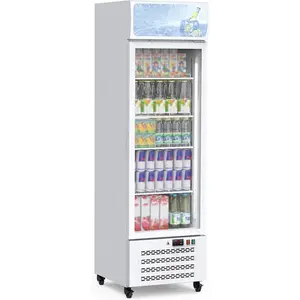 【GARVEE】Commercial Beverage Display Refrigerator, Glass Door Beverage Cooling Display Refrigerator with LED Lights and Adjustable Shelves for Restaurants, Grocery Stores and Homes, White