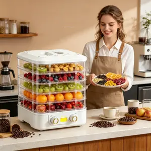 Food Dehydration and Drying Machine - Suitable for health food, meat, dried meat, fruits, vegetables, mushrooms, and herbs, with 5 BPA free drying racks and slide out trays, white