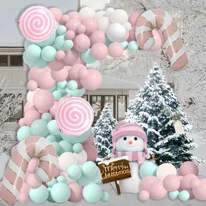 Christmas Party Balloon Arch Kit 116 Pink Christmas Balloon Wreath Pink Macartney Blue White Latex Balloons with Pink Candy Cane Perfect for Winter Christmas Party Decoration Baby Shower Party Decoration Supplies