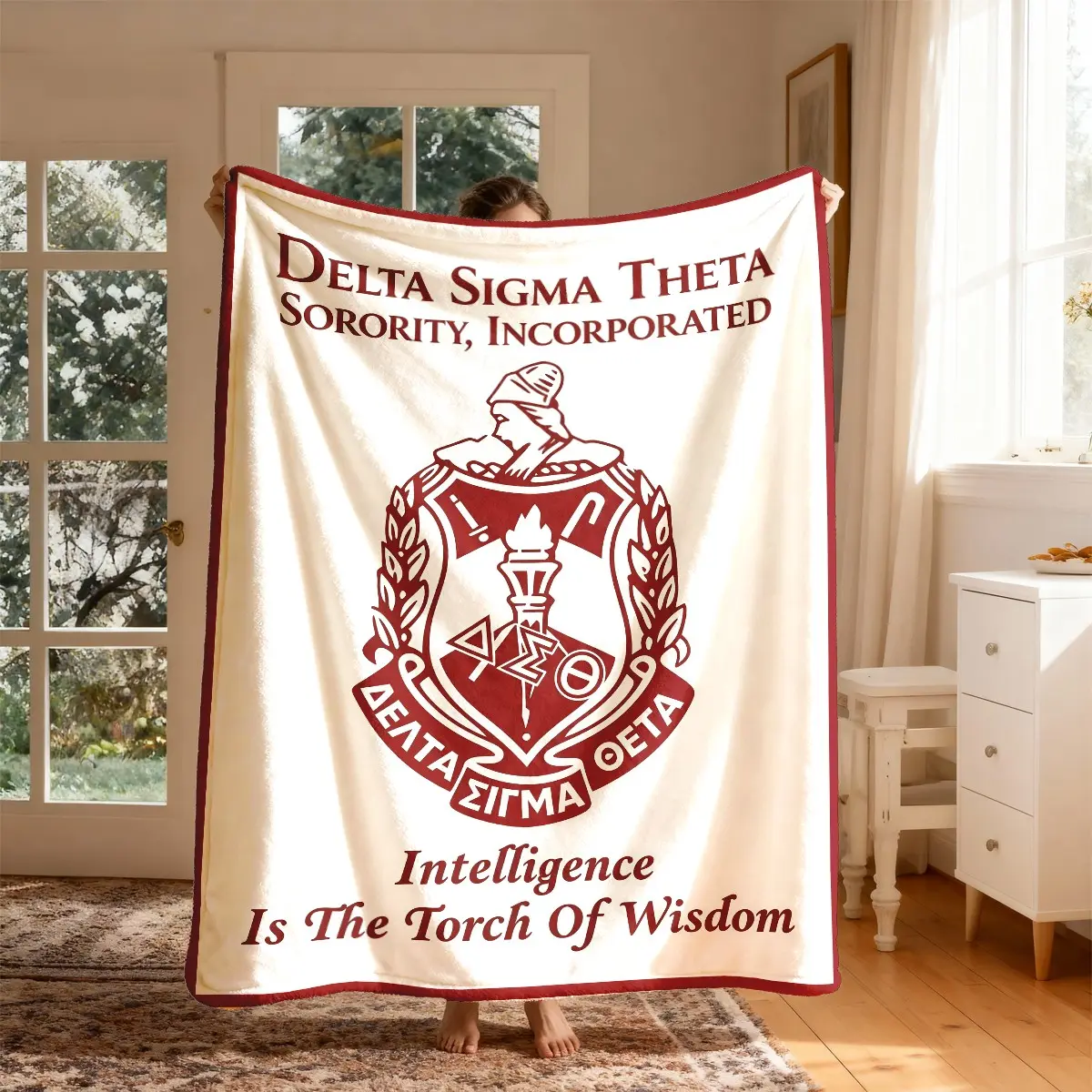Delta Sigma Theta Sorority Brooch Wisdom Torch Theme Flannel Blanket, Lightweight Throw Blanket, Large Soft Lightweight Warm, Perfect for Bed Sofa Office Camping Travel Gift, Blanket Gifts, Soft And Lightweight Blanket