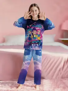 K-Pop Idol Group Pajama Set for Girls, 2-Piece Digital Print Long Sleeve Sleepwear, Comfortable and Soft Flame Retardant Fabric, Kids