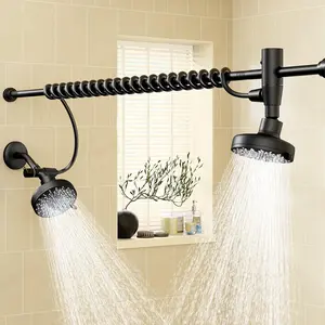 Dual Shower Head with Original Adjustable Slider, High Pressure Double Shower Head for Two People Rod, 2 Showerhead System for Couples, Renter-Friendly, SPA-Like, Gift for Women Men, Black