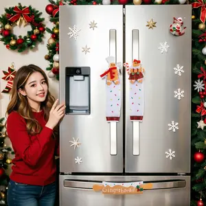 3pcs Christmas Gingerbread Refrigerator Handle Covers, Cute Kitchen Appliance Door Decor, Festive Farmhouse Fridge Protector