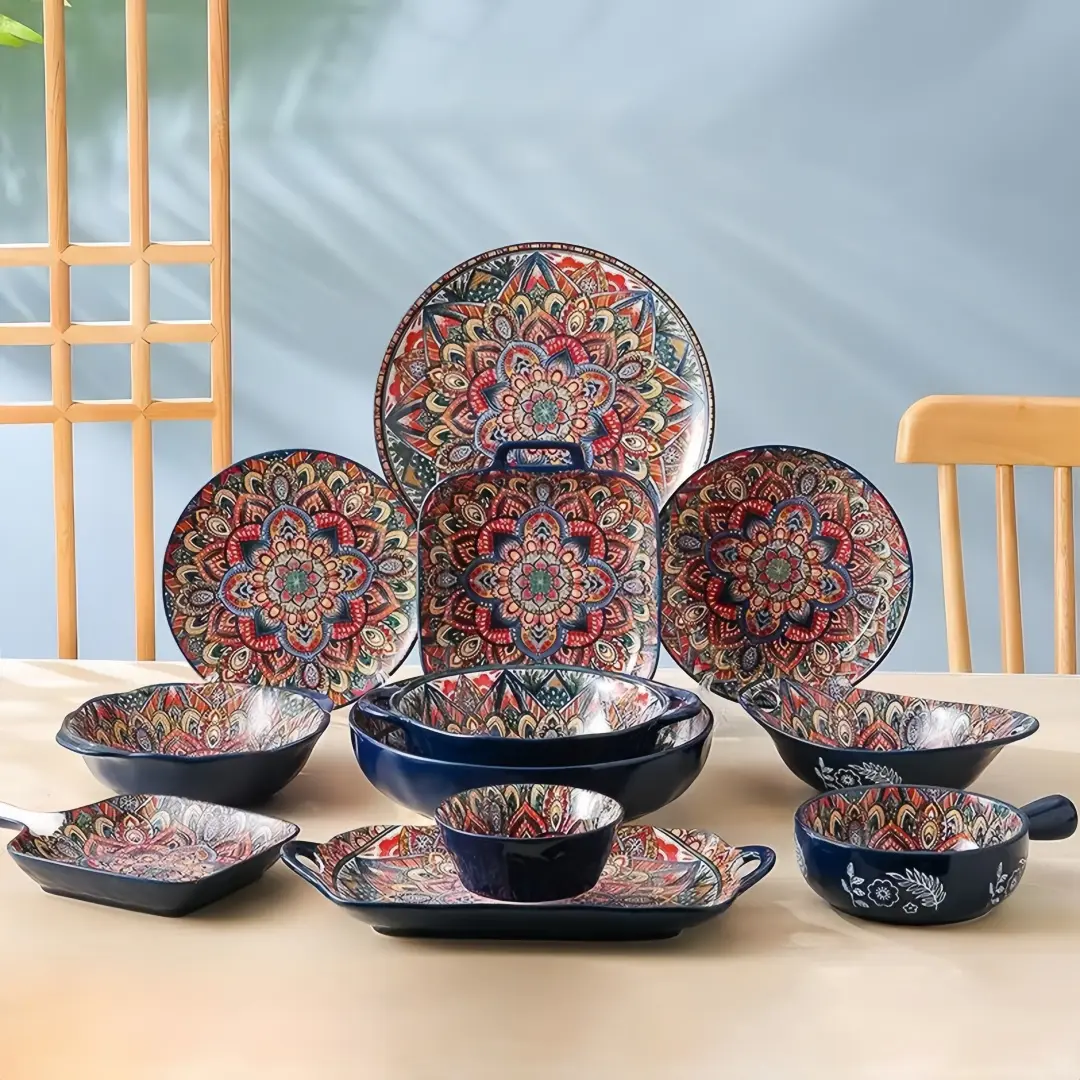 8-Piece Ceramic Dinnerware Set, Plates & Bowls for Microwave & Oven Safe, Perfect Housewarming Gift, Home Dining Essentials, Tableware Set, Dishware Sets, Modern Dinnerware Set
