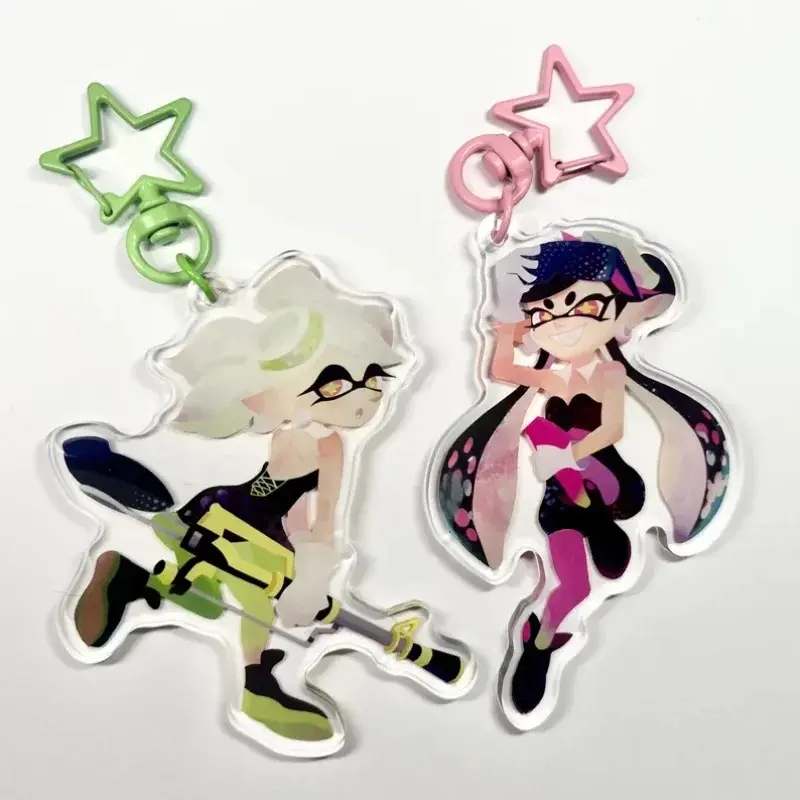 Splatoon 2 Keychains Callie & Marie Acrylic Key Ring Gaming Fan Art Collectible for S2 Fans  - Unique Keychains for Personal Style, Cute Keychains for Bags and Keys, Durable, Lightweight and Perfect for Personal Style, Collecting and Gifting