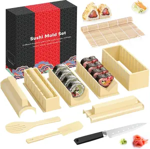 Sushi Making Kit Deluxe Edition Heart Sushi Mold Press with 8 Sushi Rice Roll Mold Shapes 1 Fork 1 Spatula 1 Sushi Knife, Complete Sushi Maker Kit 12PCS DIY Home Sushi Tool
