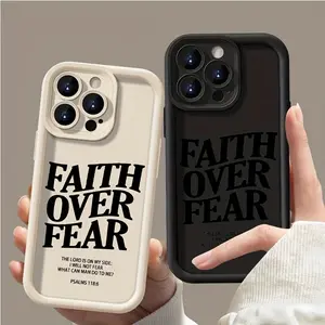 FAITH OVER FEAR Bible Quote Pattern Phone Case, Anti-drop Cellphone Protective Case, Total Protective Shockproof Mobile Phone Cover for iPhone 17 pro max  iPhone11 12 13 14 15 16 Pro Max Protector Screen Protector Protection Casing Smartphone