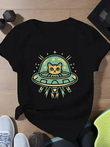 alien Cat Women's Plus Size Sports Short Sleeve T-Shirt