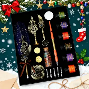 Feather Pen Ink Set,Wax Seal Stamp Set, Feather Calligraphy Pen Set, Fountain Pen Set, Valentine's Day Gift for Writing Lovers Birthday Gift, Holiday Ideal Gift,Calligraphy Pen Ink Set