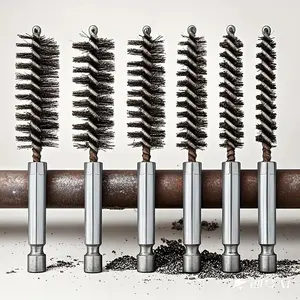 6pcs Stainless Steel Wire Tube Brushes Set, Multi-Specification Deburring Screw & Thread Brush, Rust Removal, Hexagonal Handle Design