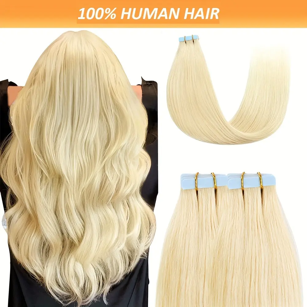 2025 Hot Seamless Human Hair Extensions: 40 Tape in Hair Extensions # 613 Blonde Tape Hair Extensions Real Hair 18-26 Inch - Suitable for All Hair Types