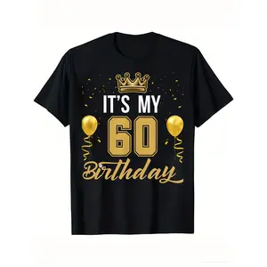 Men's 60th Birthday T-Shirt – Relaxed Fit Cotton Tee with Crown & Balloons Print