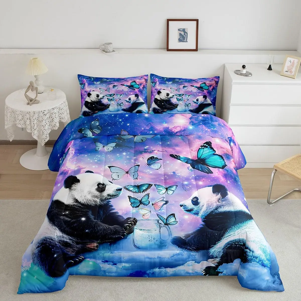 Cute Panda Animals Quilt Set - All-Season Down Comforter, Decorative Bedroom Bedspread, Twin Toddler Duvet Set