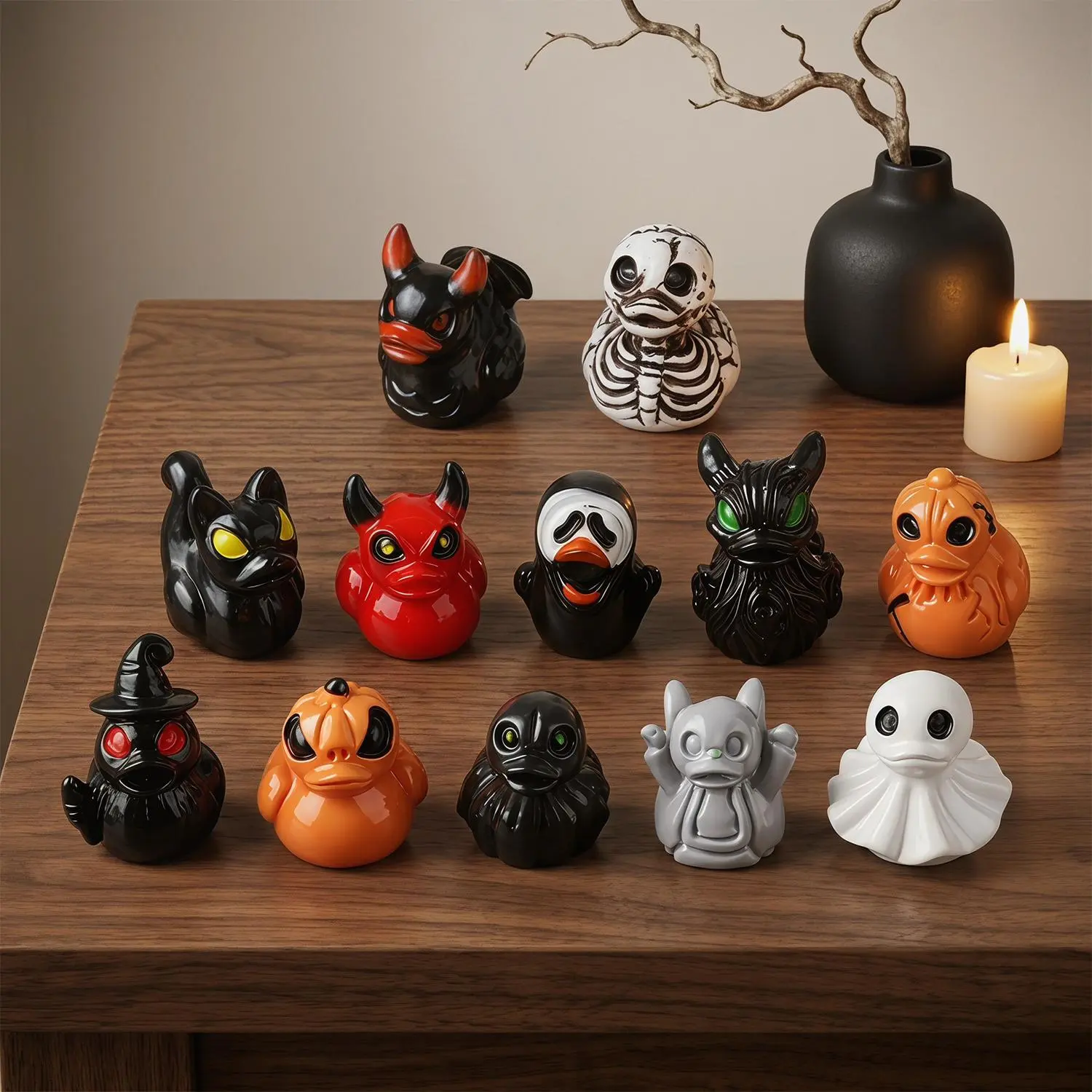 Halloween Mini Ducks, Mini Devil Ghost Skull Resin Ducks Figurines, Cute Spooky Desktop Decor, Halloween Christmas Party Favors Gift DIY Craft Dollhouse Decor (12PCS)