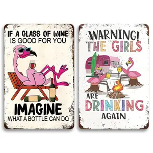 Flamingo Pattern Metal Sign, 1 Count  Retro Vintage Style Flamingo Tin Sign, Wall Hanging Poster Picture Art Decor Plaque for Home Living Room Dining Room