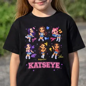 KATSEYE Kids Shirt, KATSEYE Chibi Graphic Tee, Girls Kpop Fan Shirt, Cute White Kids Tee, Gift for Young Music Fans