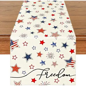 72 x 13 Inches Freedom Stars Table Runner, Red White Blue Stars and Fireworks Design for Independence Day, 4th of July, Patriotic Celebrations, Summer Party Decorations, Festive Dining Table Decor