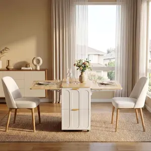 ModernMate Folding Dining Table with 4 Storage Drawers, Convertible Desk & Dining, Extendable Space Saving Furniture for Small Spaces – Home Office, Living Room, Kitchen, Light Walnut