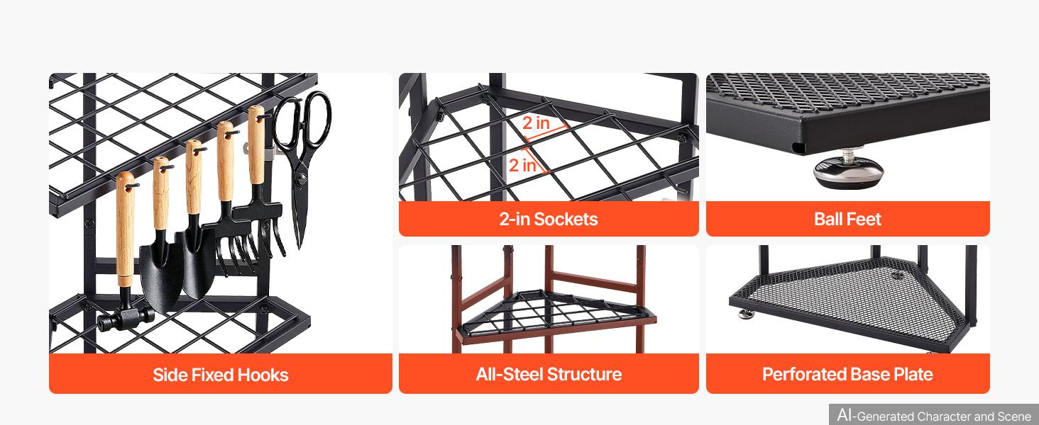 VEVOR Garden Tool Organizer for Corner, 17 Slots, Metal Garage Storage Rack, for Rakes/Shovels/Brooms, Yard Utility Tool Holder for Shed/Outdoor/Lawn Organization, Heavy-Duty Steel, with Hooks, Black VEVOR Garden Tool Organizer for Corner, 17 Slots, Metal Garage Storage Rack, for Rakes/Shovels/Brooms, Yard Utility Tool Holder for Shed/Outdoor/Lawn Organization, Heavy-Duty Steel, with Hooks, Black