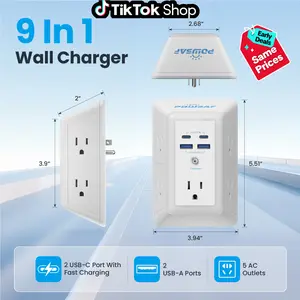 Multi Plug Outlet Surge Protector - POWSAF 5 Outlet Extender with 4 USB Ports(2 USB-C Fast Ports) and Night Light, 3-Sided Power Strip with Adapter Spaced Outlets - ETL Multiple Sockets