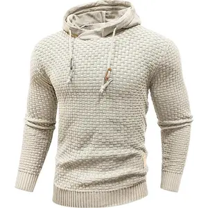Mens Hooded Sweatshirt Long Sleeve Solid Knitted Hoodie Pullover Sweater