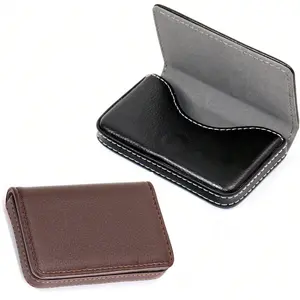 2PCS Portable Business Card Holder Storage Bags PU Magnetic Closure Case for ID Name Card Credit Black Coffee Organization Home Supplies for Christmas Gifts