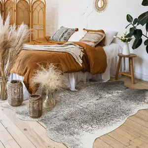 Western Style Faux Cowhide Rug, 4.6x5.2/5.2x6.2FT Multi-Color Cow Print Carpet | Non-Slip Decor for Living Room Bedroom Office Kitchen Fireplace
