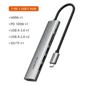 CABLETIME 7-in-1 USB C Hub, 4K@30Hz Resolution Display, 5Gbps High-Speed Data Transmission, 100W PD Power Delivery for Laptops, Macbooks