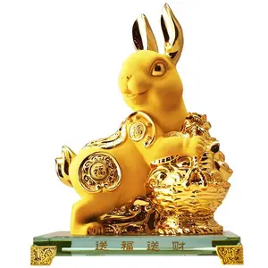 2026 Chinese Zodiac Rabbit Year Golden Resin Collectible Figurines Table Decor Statue Large