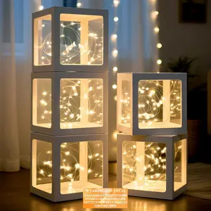 Transparent Balloon Boxes, Clear Balloon Boxes with 5 Pcs String Lights and 78 Letters for Baby Shower Gender Reveal 2026 New Year Grad Party Birthday Anniversary Bridal Decor - 5 White Boxes