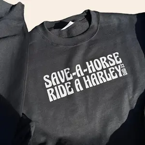 Save a Horse, Ride a Harley 100% Black Men’s Cotton Crewneck Sweatshirt