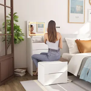 FUFU&GAGA Makeup Vanity Desk with 3-Lights Mirror and Drawers for Makeup Equipped with Stool Cosmetic Cosmetic