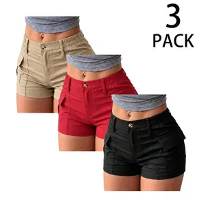 3-Pack Women’s Cargo Shorts – Summer High-Waist Casual Hot Pants with Side Pockets, Semi-Elastic Waist, Versatile Slimming Short Style for a Sexy Look summerwins