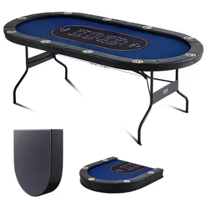 【Spotlight Day】VEVOR 10 Player Foldable Poker Table, Blackjack Texas Holdem Poker Table with Padded Rails and Stainless Steel Cup Holders, Portable Folding Card Board Game Table, 84" Oval Casino Leisure Table