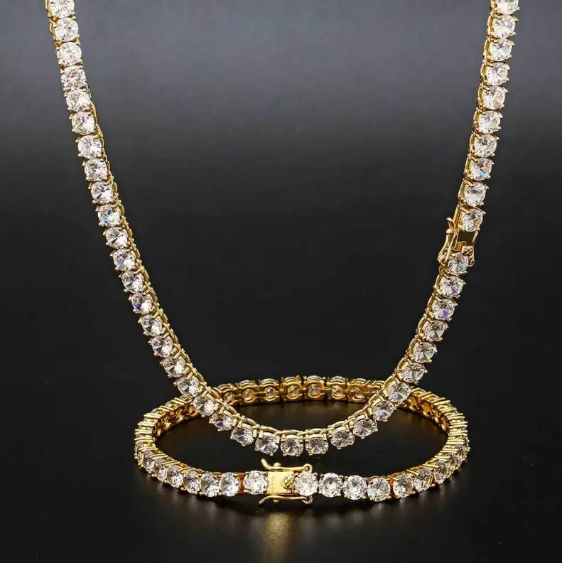 Micro Tennis Necklace in Yellow Gold -2mm-6mm WidthJewelry for Men & Women 16" to 24" Lengths 18kGold Plated Chain with CZ zircon set