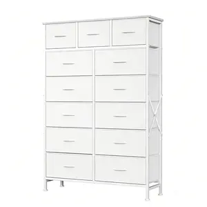 13 Drawer Fabric Storage Tower 56.7 Inch Tall Organizer with Heavy Duty Steel Frame Large and Small Drawers for Bedroom Closet Nursery and Living Room Organization