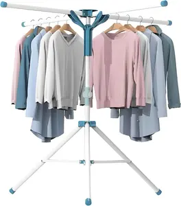Folding Height-Adjustable Tripod Clothes Drying Rack, Portable Space Saving Indoor Laundry Drying Rack with 20 Clips
