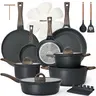 【Fall promotion】USELUCK Cookware Set 8-Pans 22-Piece Ceramic Cookware Set Non-Stick Kitchen Pots with Lids Creamy White Granite Finish Induction Cooktop Compatible Includes Glass Lids Crepe Pan PFOA/PFOS-Free Gift Boxed Kitchen Set