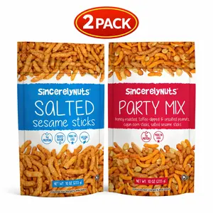 Sincerely Nuts Savory Snack Bundle – Salted Sesame Sticks + Gourmet Party Mix (2 Pack, 20oz Total) – Kosher