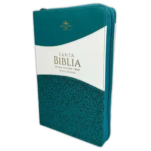 Bible in Spanish for Woman with Zipper 12 Point Large Font Reina Valera 1960 Imitation Leather Turquoise and  White with Index