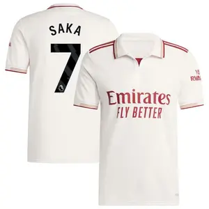 Saka 7 White Color AFC Style 25/26 Third Soccer Jersey, Saka Short Sleeve Third Edition Football Shirt