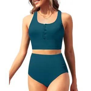 Aqua Eve Women's High Waisted Bikini Set - Modest Two Pieces Swimsuits Scoop Neck Bathing Suit Swimwear  SwimWeek  summervibes