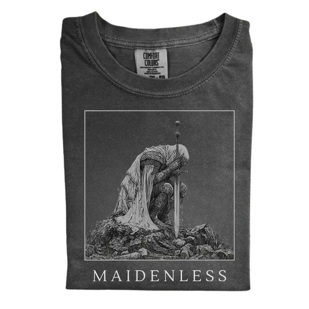 The Elden Ring Maidenless Shirt, Medieval Knight Kneeling with Sword T-Shirt, Black and White Illustration Shirt, Cool Graphic Tee, Streetwear