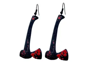 Two knife hatchet style earrings. Bloody weapon earrings.
