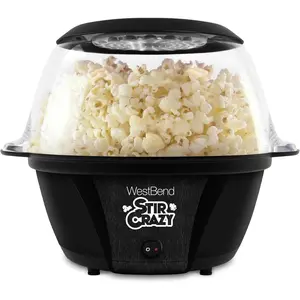 6 Quart Hot Oil Popcorn Popper Machine, Stir Crazy Popcorn Maker with Stirring Rod & Large Serving Bowl Lid, Black Electric Home Popcorn Machine, 6-Quart Size, Heat Resistant