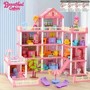 Girls' Glowing Princess Castle Toy House, DIY Indoor Playhouse with Multiple Rooms & Dolls, Creative Birthday Gift, Fun Role-Playing Accessories