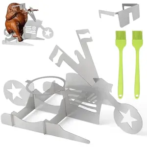 Motorcycle Beer Can Chicken Holder for Grill, Portable Beer Chicken Stand, Roast Chicken Rack for Outdoor BBQ (Five-Pointed Star)