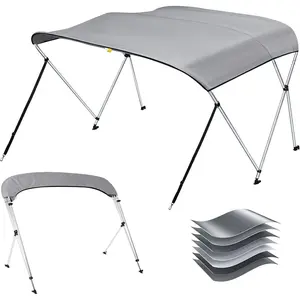 Heavy Duty 7 Layers 1200D Oxford Boat Bimini Top Canopy for Boats, with Support Poles & Storage Boot, 3 Bow 6'L x 46" H x 79"-84" W, Grey